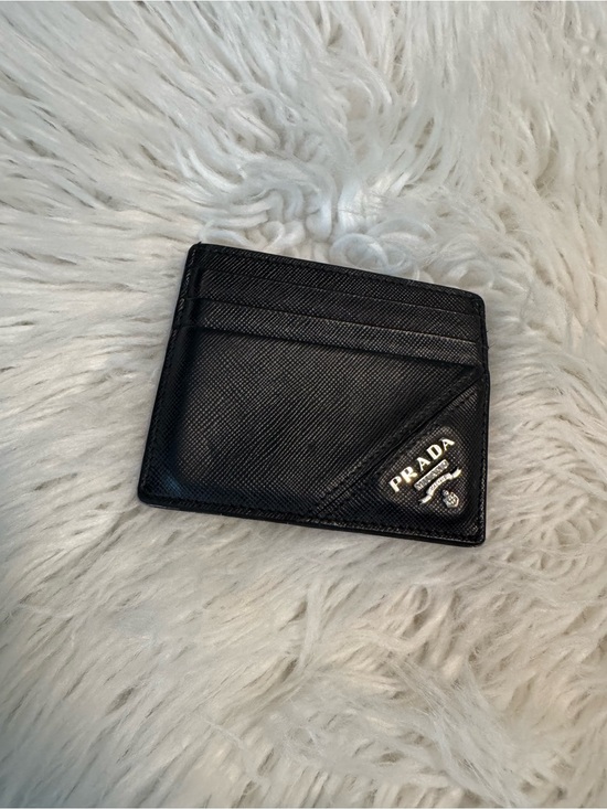 Prada Handbags - Prada Black Saffiano Leather Slim Card Case with Metal Logo